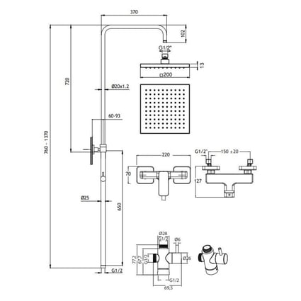 Στήλη ντους Quadra black matt 144065